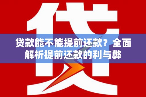 武进贷款能不能提前还款？全面解析提前还款的利与弊