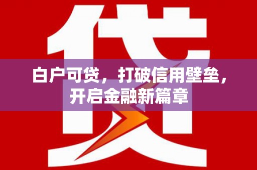 武进白户可贷，打破信用壁垒，开启金融新篇章